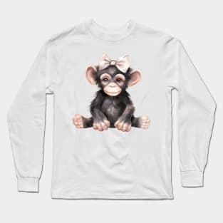 Chimpanzee Wearing Bow Long Sleeve T-Shirt